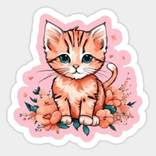 Cute peach floral kitten gift ideas Sticker